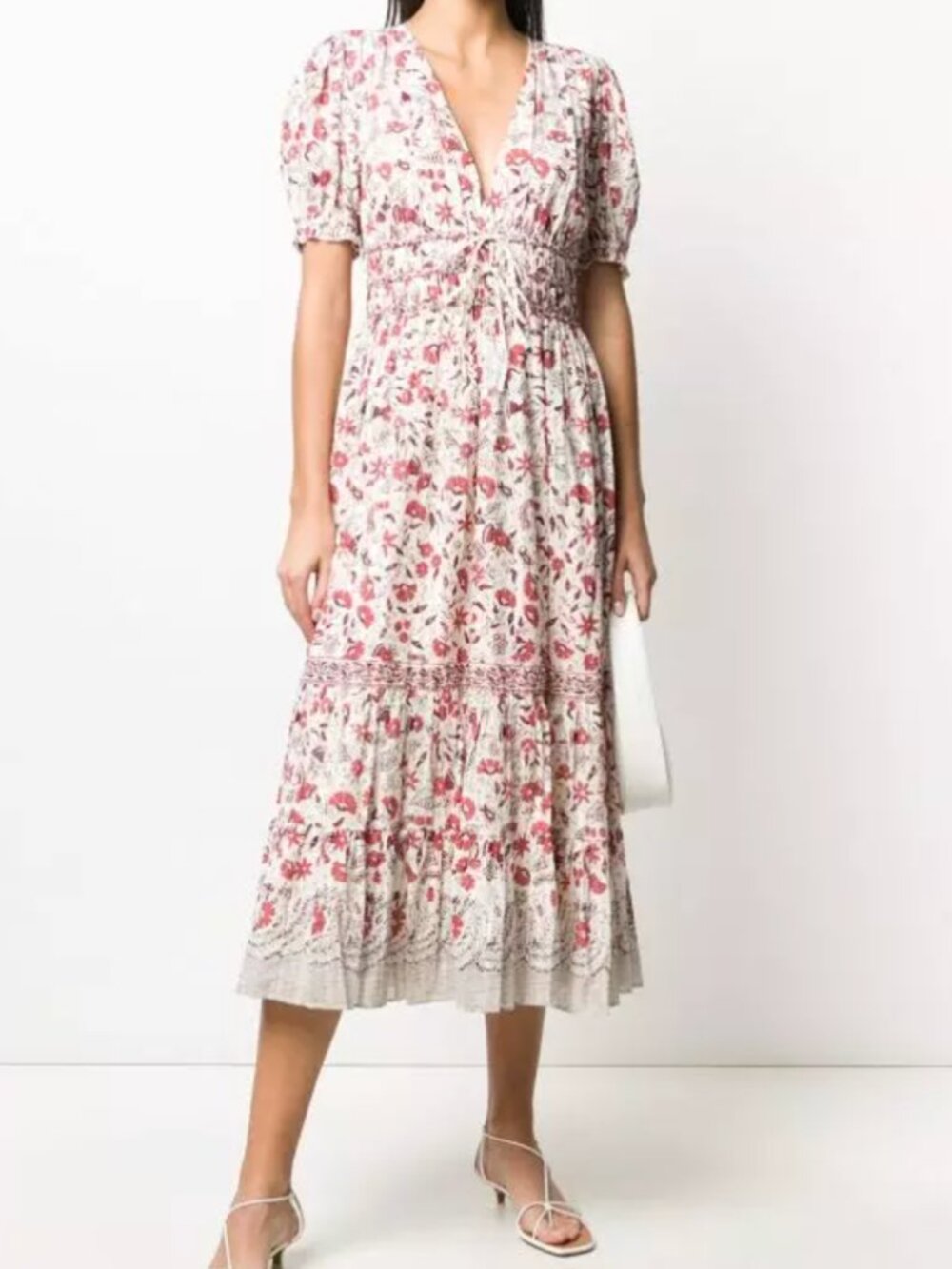 Ulla Johnson Zaria floral print dress white pink short sleeve 8 cotton
